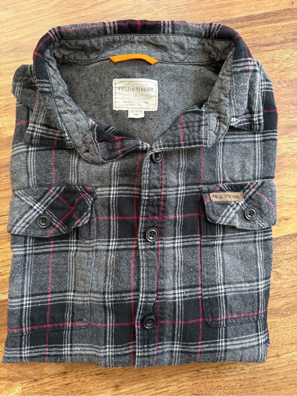 Field & Stream Gray and Black Plaid Button-Down Shirt with Red Accents - Picture 12 of 12